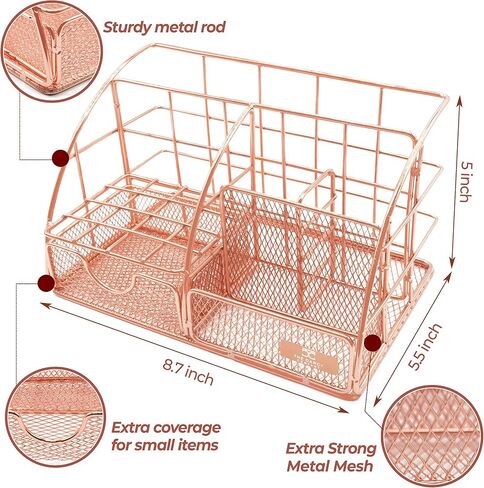 Rose Gold Desk Organizer for Women, Mesh All in One Desktop Organization for Office Supplies and Accessories - Aesthetic Storage Home and Office Decor, Pen, Pencil, and Paper Holder in Saudi Arabia