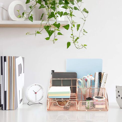Rose Gold Desk Organizer for Women, Mesh All in One Desktop Organization for Office Supplies and Accessories - Aesthetic Storage Home and Office Decor, Pen, Pencil, and Paper Holder in Saudi Arabia