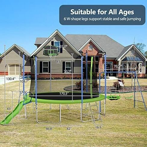 12 14FT Trampoline with Slide and Swings, ASTM Approved Large Recreational Trampoline with Basketball Hoop and Ladder,Outdoor Backyard Trampoline with Net, Capacity for 5-7 Kids and Adults in Saudi Arabia