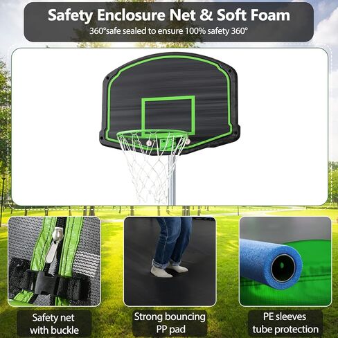 12 14FT Trampoline with Slide and Swings, ASTM Approved Large Recreational Trampoline with Basketball Hoop and Ladder,Outdoor Backyard Trampoline with Net, Capacity for 5-7 Kids and Adults in Kuwait