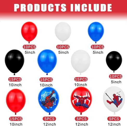 مجموعة بالونات سبايدرمان للحفلات، 115 قطعة من بالونات اللاتكس مع بالونات فويل خلفية عيد ميلاد سعيد للأطفال وحفلات أعياد الميلاد وحفلات استقبال المولود الجديد in Kuwait