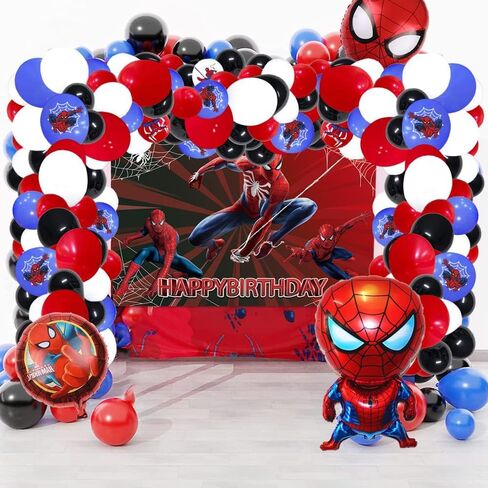 مجموعة بالونات سبايدرمان للحفلات، 115 قطعة من بالونات اللاتكس مع بالونات فويل خلفية عيد ميلاد سعيد للأطفال وحفلات أعياد الميلاد وحفلات استقبال المولود الجديد in Kuwait