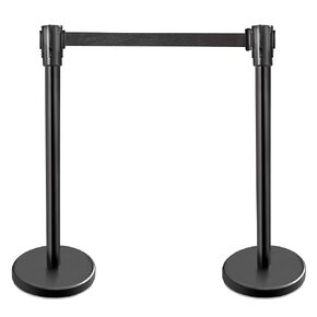 New Star Foodservice 54590 Stanchions, 36-Inch Height, 6.5-Foot Retractable Belt, Set of 2, Black Belt