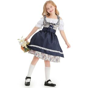 Kids Girls Oktoberfest Dress Costume Short Sleeve Child's Forum Costume Traditional Bavarian German Dirndl Dress
