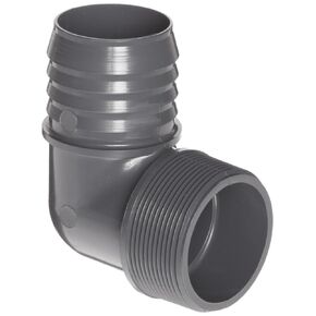 Spears 1413 Series PVC Tube Fitting, 90 Degree Elbow, Schedule 40, Gray, 1/2" Barbed x NPT Male