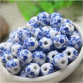 ECYC Ltd 100 Pcs 8mm Porcelain Beads for Jewelry Making, Flower Pattern Round Ceramic Beads Blue and White Porcelain Beads Loose Beads Ceramic Spacer Beads for Jewelry Making DIY Beading Crafts