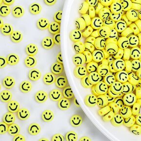 300pcs Yellow Smile Face Acrylic Beads,7 Mm Acryl Happy Face Spacer Beads for DIY Jewelry Bracelet Earring Necklace Craft Making Supplies