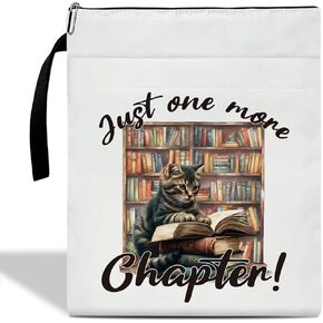 Just One More Chapter Book Sleeve, Book Sleeve with Zipper, Funny Cat Book Pouch Book Cover Kindle Protector Sleeve, Book Sleeve for Book Lovers Gifts for Women Teen Librarian Bookworm Bookish /20