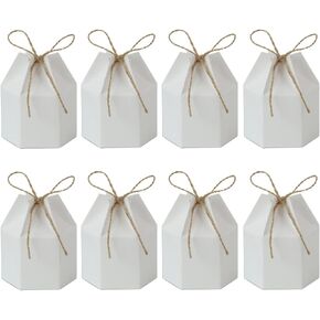 luzen 24Pcs Kraft Paper Gift Wrap Boxes Hexagon Favor Boxes Package Decorative Box with Twine for Birthday Wedding Party Gift Packaging Candy Cookie Craft Chocolate Candle and Other Small Item, White