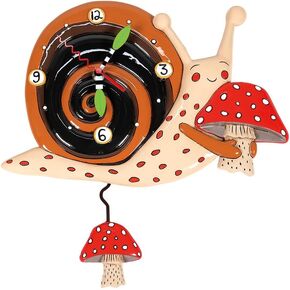 Enesco Allen Designs Slow and Steady Snail Mushroom Wall Clock- Battery Operated Pendulum Analog Clock, Stone Resin Decorative Clocks for Walls Home Decor Bedroom Living Room Kitchen Gift, 8.6 Inch