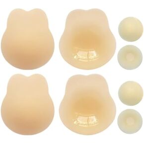 2 Pairs Lift Ultra-Thin Adhesive Bra,Sticky Bra,Invisible Silicone Backless Strapless Bra with 2 Pair Nipple Covers