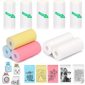 10 Rolls Thermal Mini Printer Paper for Inkless Mini Printer, 5 Rolls Thermal Sticky Paper & 5 Rolls Thermal Plain Paper, 57X25mm, for Notes Journal Memo Photo Study in Kuwait