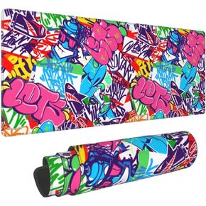 XL Large Gaming Mouse Pad, Extended Keyboard Pad for Women with Stitched Edge, Non-Slip Waterproof Full Big Long Mousepad for Laptop Computer for Office Decor (Abstract Urban Graffiti, 31.5 X 11.8 In)