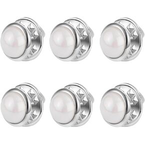6 Pcs Mini No Sew Pearl Buttons Anti Exposure Fixed Brooches Cover up Buttons Detachable Reusable Multi-purpose for Clothes(White,10mm)