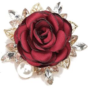 Elegant Rose Flower Brooch Pin for Women Men Wedding Party Gentleman's Essentials Handmade Crystal Pearl Fabric Flower Lapel Pin Dress Suit Accessories Boutonniere Ideas Gift Valentine's Day