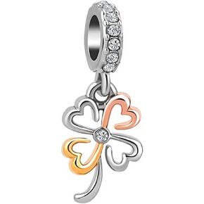 Women Girls Four Leaf Clover Lucky Birthday Jewelry Crystal Dangle Charms Compatible with Pandora Charm Bracelets