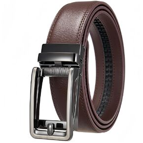 Ma-G Men's Leather Ratchet Comfort Click Belt with Slide Buckle - Adjustable Trim-to-Fit Design.