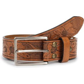Western PU Leather Cowboy-Belt - Removable Pin Buckle Men Waist Strap for Jeans 25" to 39" Waist