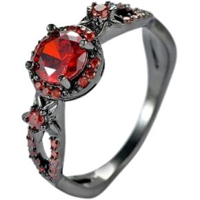 Gothic Black Rings Purple Red Crystal Zircon Diamond Wedding Engagement Ring Size 5-10