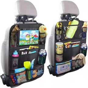 2 Pack Car Backseat Organizer,Foldable Car Seat Back Protectors with 9 Storage Pockets Seat Back Protectors Kick Mats for Kids Toddlers, Travel Accessories