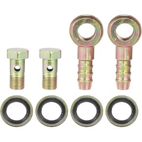 Banjo Bolt M10x1 10mm Banjo Hose Barb Bolt Fittings Brake Line Fitting Adapter with Copper Washers for Motorcycle Car (Set of 2)