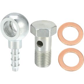 ACROPIX 10mm Diameter M10x1.0 Banjo Hose Barb Bolt Fittings Universal Banjo Fitting Fuel Line with Copper Washers for Motorcycle Car Silver Tone - Pack of 4