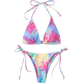 SweatyRocks Women's Sexy Bathing Suits Halter Bikini Top Tie Dye Two Piece Swimsuits