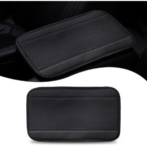 1 PC Car Center Console Armrest Box Mat, 12.5" x 7.4" Fiber Leather Embossed Double Line Anti-Slip Armrest Box Cover, Breathable Comfortable Protector for All Season, Universal for Car (Black)