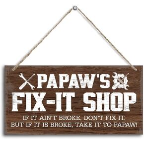 Pop's Fix-It Shop If It Ain't Broke, Don't Fix It. But If It Is Broke, Take It To Pop! Wood Decor Sign, Hanging Printed Wooden Plaque Decor, Rustic Home Decor Sign, Gift for Grandpa 12x6 in