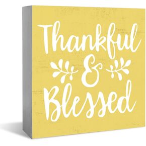 Inspirational Christian Sign Wooden Box Sign Desk Decor, Thankful Blessed Appreciation Gift, Christian Wood Plaque Sign Desk Decor with Wooden Stand for Home Office 5 x 5 Inch in Kuwait