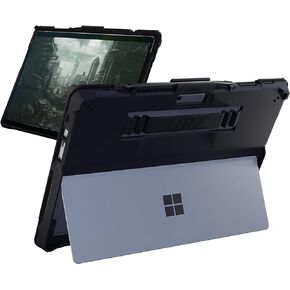 Eco Rugged Cases for Microsoft Surface Pro Series (7+, 7, 6, 5 & 4) - Black Tablet Case with Handstrap, Stylus Holder, Kickstand. Made from 100% Recyclable TPU for Durable Protection