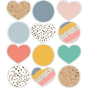 Carson Dellosa 12-Piece We Belong Jumbo Hearts and Dots Bulletin Board Cutouts, Colorful Hearts and Black and White Dot Classroom Cutouts for Bulletin Board Decorations, and Neutral Classroom Décor