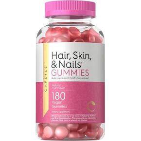 Carlyle Hair, Skin and Nails Gummies | 180 Count | Fruit Flavor Gummy Vitamins | with Biotin | Non-GMO, Gluten Free
