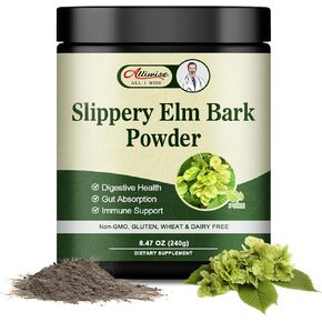 Slippery Elm Bark Powder 240g,Pure Slippery Elm Powder Natural Herbal Supplement Supports Intestinal Mucous,Helps Soothe The Throat and Coughing, Non-GMO, Gluten Free, Vegetarian Friendly.
