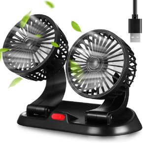 iplusmile Car USB Fan Dual Head: Portable Vehicle Cooling Fan Speed Adjustable - 360° Rotation Auto Cooling Fan for Car Dashboard, SUV，RV, Truck, Office