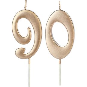 Champagne Gold 90th Birthday Candles for Cake, Number 90 9 Glitter Candle Party Anniversary Cakes Decoration for Kids Women or Men