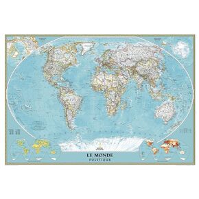 National Geographic French World Wall Map, Carte du monde en francais - 43.75 x 30.5 inches - Laminated