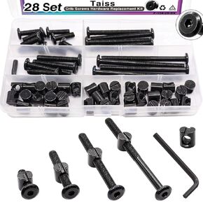 Taiss 28 Set Crib Screws M6x20mm/40mm/60mm/80mm Baby Bed Crib Screws Hardware Replacement Kit,Hex Drive Socket Cap Screws Bolts with Barrel Nuts/Wrenches for Beds Furniture Headboards