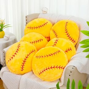 Gerrii 6 Pcs Softball Pillows 14" Sports Throw Pillow Bulk Softball Plush Fluffy Pillows Sport Theme Cushion Softball Pillow Softball Team Gift Room Bedroom Decoration