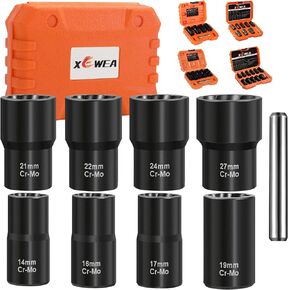 XEWEA Bolt Nut Extractor Set, 5PCS 1/2 Drive Easy Out Broken Wheel Tire Lug Nut Extraction/Remover Socket Set for Damaged, Frozen,Studs, Rounded Stripped Bolts & Nuts Screws