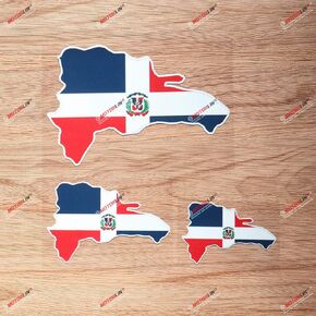 Dominican Country Flag Map Outline Vinyl Decal Sticker - 3 Pack Glossy, 3 Inches, 4 Inches, 6 Inches - for Car Boat Laptop Cup Phone