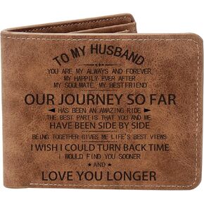 To My Husband Gifts,Leather Wallet for Men,Engraved Personalized Leather Wallet,Birthday Gift Father's Day Gift Anniversary Valentines Day Gifts (The day i met you)