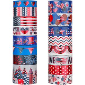 مجموعة أشرطة واشي في الرابع من يوليو من AEBORN - أشرطة زخرفية من رقائق معدنية مع خطوط نجوم باللون الأحمر والأبيض والأزرق والعلم الأمريكي، مثالية لتدوين الرصاصات والحرف اليدوية في يوم الاستقلال in Kuwait