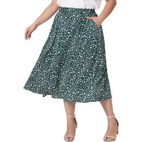 Agnes Orinda Plus Size Skirts for Women High Elastic Waist Flowy Casual Summer Boho Floral Midi Skirt with Pockets