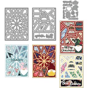 Christmas Die Cuts Snowflake Geometric Background Dies for Card Making Jingle Bells Background Cutting Dies Santa Claus Metal Cutting Dies Blessing Word Dies for Craft DIY Christmas Card Decor
