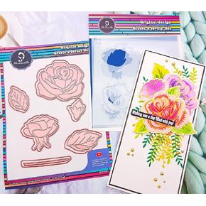 Alinacutle Rose Clear Stamps Layering Stencil Metal Cutting Die for Handmade Card Making Scrapbooking Album Paper Craft Template (1pc Rose Clear Stamps, 1pc Rose die Cut, 3pc Layering Stencils)