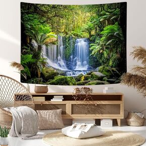 JAWO Rainforest Tapestry Wall Hanging, Green Tropical Plants and Waterfall Tapestries, Polyester Fabric Large Wall Tapestry for Home Living Room Bedroom Dorm Decor 40X30Inches