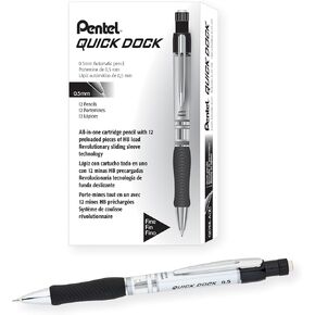 Pentel Quick Dock Mechanical Pencil (0.5mm) Black BARREL, 12 count