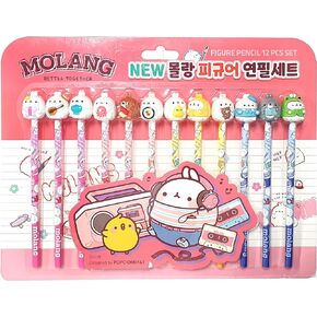 White Rabbit Molang Mini Figure Pencil Set Korean Stationery 12ea 1 set Pink/From Korean Animation 몰랑 연필