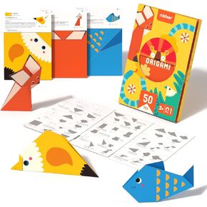 MiDeer Colorful Origami Kit 50 Pcs, Origami Paper for Kids with Craft Guiding Book, Step by Step Origami Book Origami Kit for Beginners for Toddlers, Brain Development Origami Set for Kids - Level 01 in Kuwait